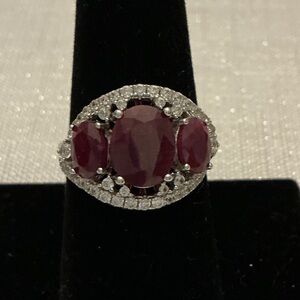 Ruby and Diamonique Cubic Zirconia  Halo Ring